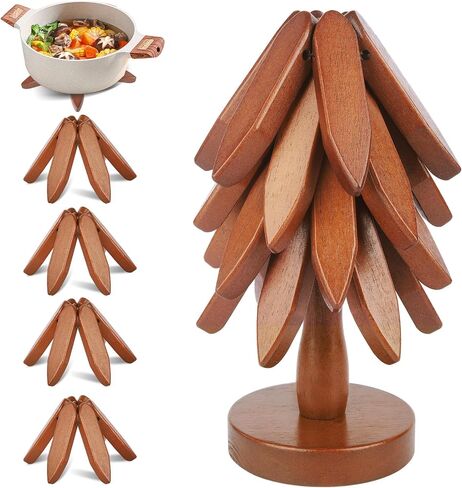 Wooden Trivets for Hot Dishes, Tree Coasters Set of 4, Wooden Tree Coasters with Holder, for Hot Dishes/Pot/Bowl/Teapot/Hot Pot Holders ((Walnut Wood)) in Saudi Arabia