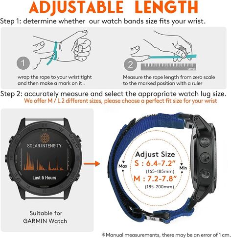Nylon Sports Watch Band, 26mm Military Strap Compatible with Garmin Instinct 3 50mm/Fenix 8 51mm/7X/7X Pro/6X/6X Pro/5X/5X Plus, Tactix 7 Pro/ Delta, Quatix 6X/5X, Descent MK1/MK2, Instinct 2X, Foretrex 601/701, Enduro /Enduro 2/ Enduro 3, D2 in Kuwait