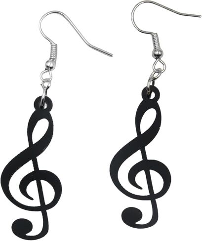 Novelty Musician Charm Earrings, Sheet Music Earrings in Black Acrylic (Silver, Bass Clef) in Saudi Arabia