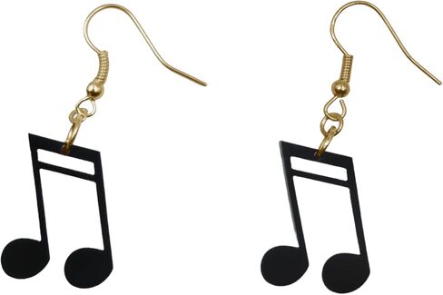 Novelty Musician Charm Earrings, Sheet Music Earrings in Black Acrylic (Silver, Bass Clef) in Saudi Arabia