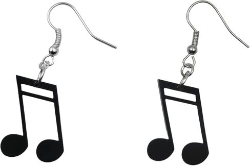 Novelty Musician Charm Earrings, Sheet Music Earrings in Black Acrylic (Silver, Bass Clef) in Saudi Arabia