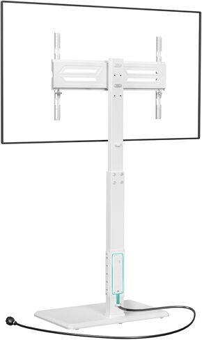WALI Floor TV Stand with Power Outlet, Tall TV Stand Mount for 32-75 inch TVs up to 110 lbs, Swivel and Height Adjustable TV Stands with Wood Base for Bedroom, Office(TVDVD-7PW), White in Saudi Arabia