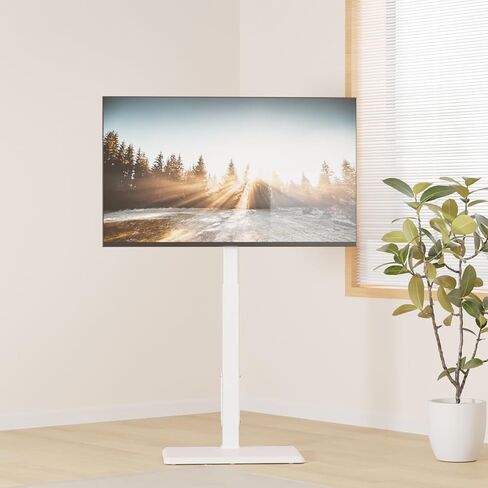 WALI Floor TV Stand with Power Outlet, Tall TV Stand Mount for 32-75 inch TVs up to 110 lbs, Swivel and Height Adjustable TV Stands with Wood Base for Bedroom, Office(TVDVD-7PW), White in Saudi Arabia