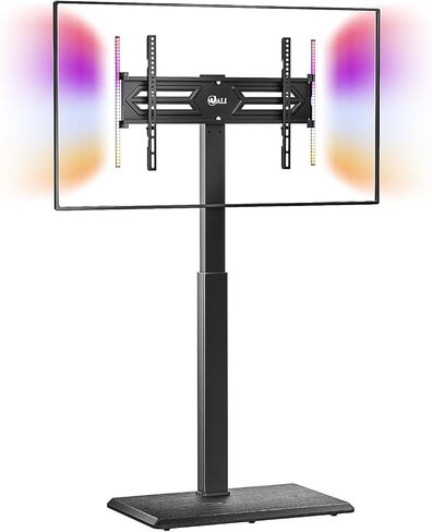 Wali Floor TV حامل مع منفذ كهربائي ، وقفص تلفزيوني طويل القامة لأجهزة تلفزيون من 32-75 بوصة يصل إلى 110 رطلاً ، وقوائم تلفزيونية قابلة للتعديل مع قاعدة خشبية لغرفة النوم ، المكتب (TVDVD-7PW) ، وايت in Kuwait