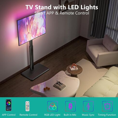 Wali Floor TV حامل مع منفذ كهربائي ، وقفص تلفزيوني طويل القامة لأجهزة تلفزيون من 32-75 بوصة يصل إلى 110 رطلاً ، وقوائم تلفزيونية قابلة للتعديل مع قاعدة خشبية لغرفة النوم ، المكتب (TVDVD-7PW) ، وايت in Kuwait