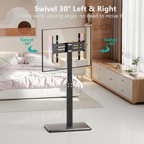Wali Floor TV حامل مع منفذ كهربائي ، وقفص تلفزيوني طويل القامة لأجهزة تلفزيون من 32-75 بوصة يصل إلى 110 رطلاً ، وقوائم تلفزيونية قابلة للتعديل مع قاعدة خشبية لغرفة النوم ، المكتب (TVDVD-7PW) ، وايت in Kuwait