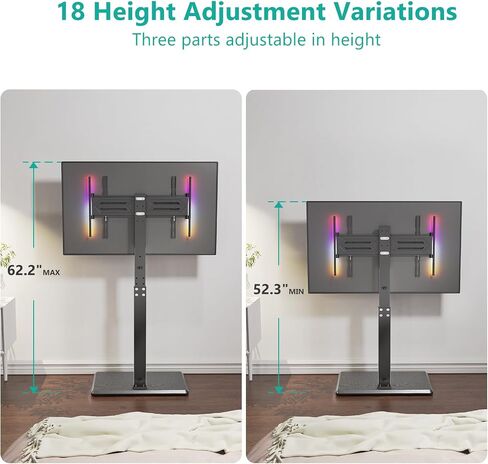 Wali Floor TV حامل مع منفذ كهربائي ، وقفص تلفزيوني طويل القامة لأجهزة تلفزيون من 32-75 بوصة يصل إلى 110 رطلاً ، وقوائم تلفزيونية قابلة للتعديل مع قاعدة خشبية لغرفة النوم ، المكتب (TVDVD-7PW) ، وايت in Kuwait