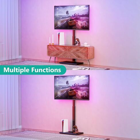 Wali Floor TV حامل مع منفذ كهربائي ، وقفص تلفزيوني طويل القامة لأجهزة تلفزيون من 32-75 بوصة يصل إلى 110 رطلاً ، وقوائم تلفزيونية قابلة للتعديل مع قاعدة خشبية لغرفة النوم ، المكتب (TVDVD-7PW) ، وايت in Kuwait