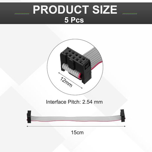 MECCANIXITY 5 Pcs IDC Flat Ribbon Cable, 2.54mm Pitch 13mm Width 30cm Long 10 to 16 Pin FC to FC Flat Ribbon Connector Jumper Wire for PC, LED Displays in Kuwait