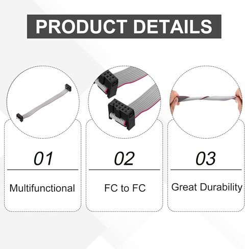 MECCANIXITY 5 Pcs IDC Flat Ribbon Cable, 2.54mm Pitch 13mm Width 30cm Long 10 to 16 Pin FC to FC Flat Ribbon Connector Jumper Wire for PC, LED Displays in Kuwait
