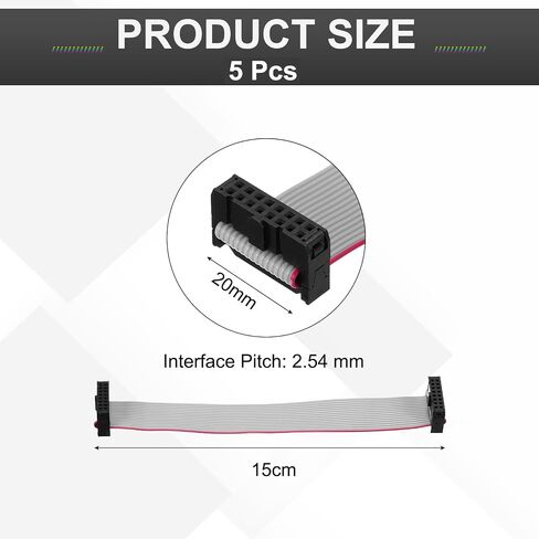 MECCANIXITY 5 Pcs IDC Flat Ribbon Cable, 2.54mm Pitch 13mm Width 30cm Long 10 to 16 Pin FC to FC Flat Ribbon Connector Jumper Wire for PC, LED Displays in Kuwait