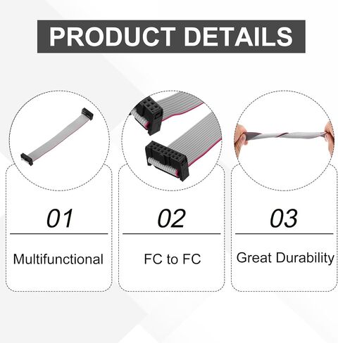 MECCANIXITY 5 Pcs IDC Flat Ribbon Cable, 2.54mm Pitch 13mm Width 30cm Long 10 to 16 Pin FC to FC Flat Ribbon Connector Jumper Wire for PC, LED Displays in Kuwait