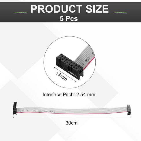 MECCANIXITY 5 Pcs IDC Flat Ribbon Cable, 2.54mm Pitch 13mm Width 30cm Long 10 to 16 Pin FC to FC Flat Ribbon Connector Jumper Wire for PC, LED Displays in Kuwait