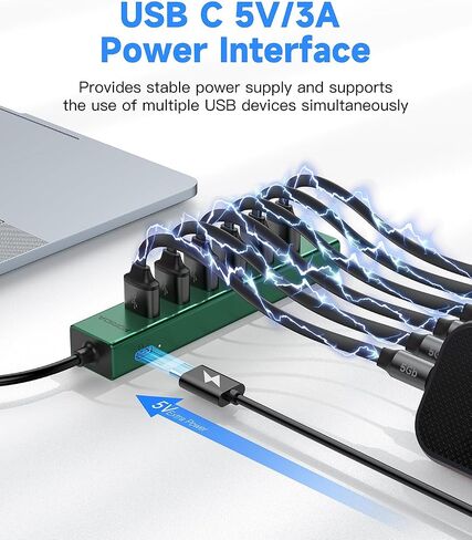 FORIDA Aluminum USB to Ethernet Adapter with 7-Port USB Hub – 3.9ft Long Cable, Gigabit Ethernet Port, 5V/3A Power Port | USB Extender Compatible with Windows, macOS, Linux & More in Kuwait