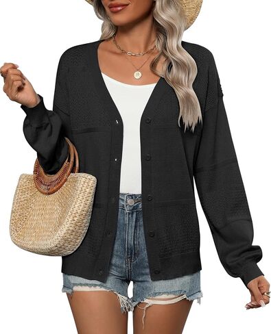 Zeagoo 2025 Womens Cardigan Casual Long Sleeve Lightweight Crochet Shrug V Neck Tops Button Down Soft Knit Sweater in Saudi Arabia