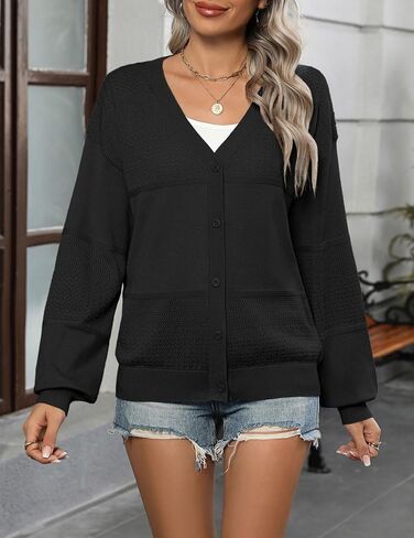 Zeagoo 2025 Womens Cardigan Casual Long Sleeve Lightweight Crochet Shrug V Neck Tops Button Down Soft Knit Sweater in Saudi Arabia