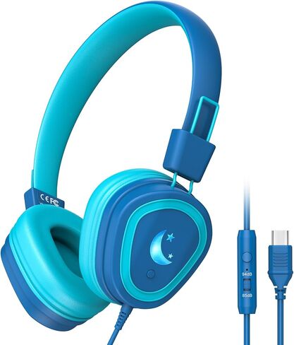 Kids Headphones for School, Upgrade USB Type C Kids Headphone with Microphone, Wired Boys Girls Headphones with Safe Limiter 85dB/95dB, Foldable On Ear Headphones for School/iPad/Tablets/Travel in Saudi Arabia
