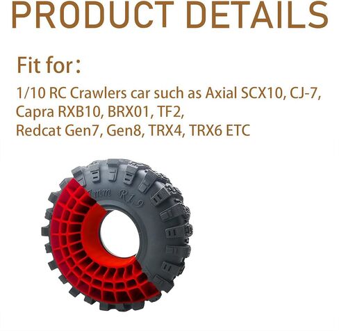 حشوات إطارات مطاطية من السيليكون مقاس 1.9 بوصة تناسب إطارات العجلات 118-122 مم 1.9 بوصة حشوات مقاومة للماء لسيارة 1/10 RC الزاحفة (أحمر) in Kuwait