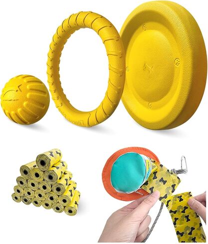 Dog Flying Disc Toy， Soft Indestructible Dogs Flying Disc Pack ，for Aggressive chewers Medium Large Dog (1Flying Disc+1Ring) in Saudi Arabia