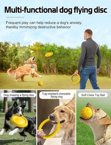 Dog Flying Disc Toy， Soft Indestructible Dogs Flying Disc Pack ，for Aggressive chewers Medium Large Dog (1Flying Disc+1Ring) in Saudi Arabia