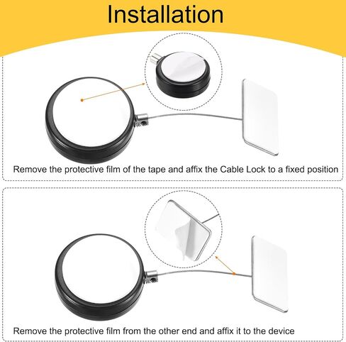 MECCANIXITY 3.3ft Retractable Cable Lock with Square Patch Remote Control Security Lock with Adjustable Cord Tether Anti Theft for Laptop, TV, 150 G, Black, 4 Pack in Kuwait