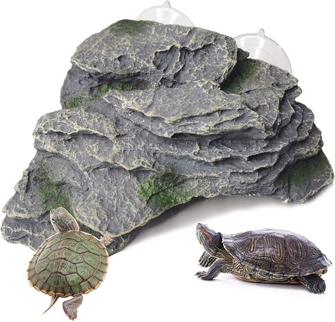 kathson Turtle Basking Platform Baby Tortoise Climbing Ramp Shale Reptiles Dock Resting Terrace Stone Aquarium Ornament Rock Landscaping Decoration for Frogs Newts (Medium Size:8.2"Lx3.3"Wx3.1"H) in Saudi Arabia