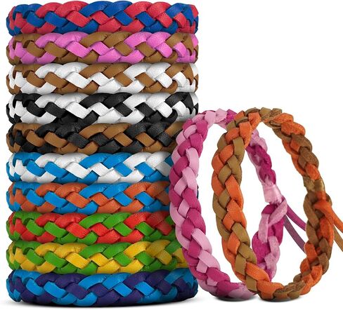 12 Pack Mosquito Repellent Bracelets, DEET-Free Natural Bands, PU Leather Insect & Bug Repellent Wrist Bands for Kids & Adults, Individually Wrapped in Kuwait