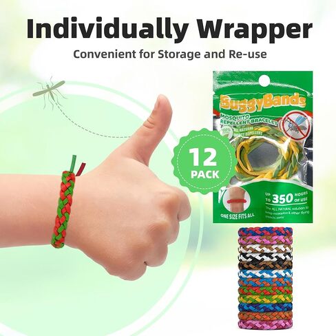 12 Pack Mosquito Repellent Bracelets, DEET-Free Natural Bands, PU Leather Insect & Bug Repellent Wrist Bands for Kids & Adults, Individually Wrapped in Kuwait