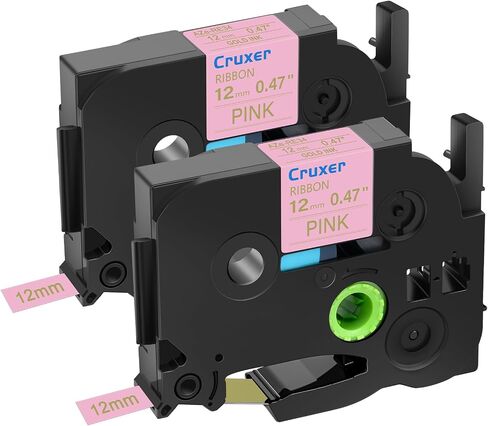 Compatible for Brother P-touch Embellish Black Print on Pink Satin Ribbon TZE RE31 12mm 1/2" (0.47 Inch) Label Tape Replacement for P-Touch PT-D215e PTD210 H110 D400AD Cube Label Makers, 2 Pack in Kuwait