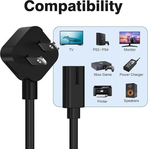 Agvee 10ft TV Power Cord ، 90 درجة زاوية LEGLED LEG مدرج على شكل 2 درجة AC كابل IEC C7 C8 متوافق مع Samsung LG Sony Insignia Apple TV LED LED ، Vizio Roku JBL Partbox ، Black in Kuwait
