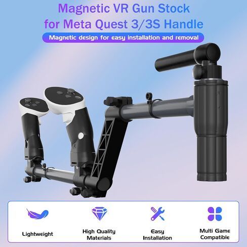 VR Gun Stock for Meta Quest 3S, Compatible with VR Meta Quest 3 Controller Grips, VR Shooting Game Accessories Quest 3S Magnetic Rifle with Shoulder Straps, Enhance Real Feeling (Black) in Saudi Arabia