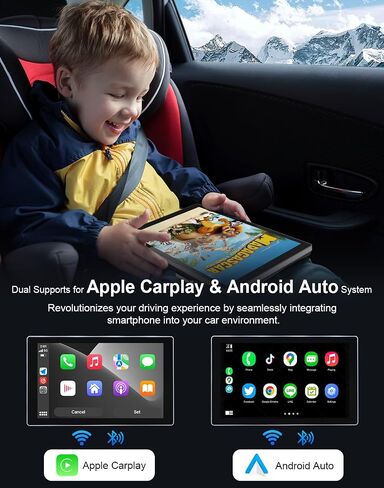 Portable Carplay Screen for Car, 9" Wireless Carplay Android Auto Screen with 4K Dash Cam & 1080P Backup Camera, Car Play Stereo with Voice Control & GPS Navigation, Mirror Link, BT/FM/AUX in Saudi Arabia