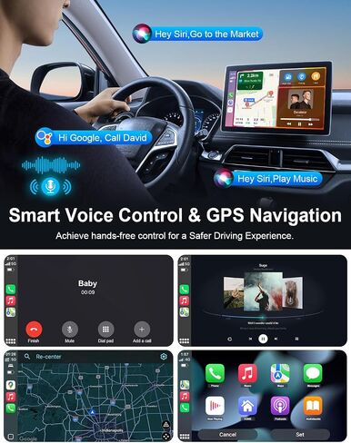 Portable Carplay Screen for Car, 9" Wireless Carplay Android Auto Screen with 4K Dash Cam & 1080P Backup Camera, Car Play Stereo with Voice Control & GPS Navigation, Mirror Link, BT/FM/AUX in Saudi Arabia