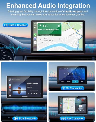 Portable Carplay Screen for Car, 9" Wireless Carplay Android Auto Screen with 4K Dash Cam & 1080P Backup Camera, Car Play Stereo with Voice Control & GPS Navigation, Mirror Link, BT/FM/AUX in Saudi Arabia