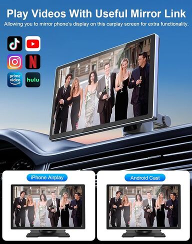 Portable Carplay Screen for Car, 9" Wireless Carplay Android Auto Screen with 4K Dash Cam & 1080P Backup Camera, Car Play Stereo with Voice Control & GPS Navigation, Mirror Link, BT/FM/AUX in Saudi Arabia