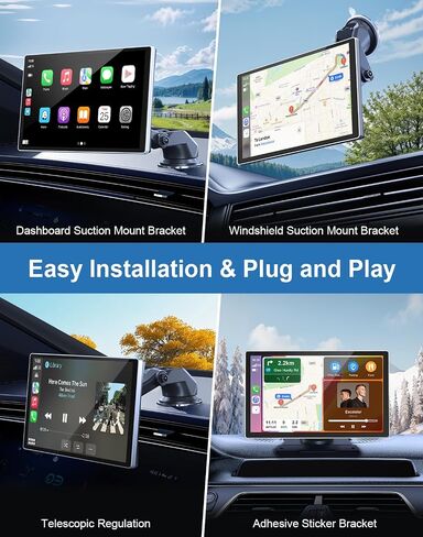 Portable Carplay Screen for Car, 9" Wireless Carplay Android Auto Screen with 4K Dash Cam & 1080P Backup Camera, Car Play Stereo with Voice Control & GPS Navigation, Mirror Link, BT/FM/AUX in Saudi Arabia