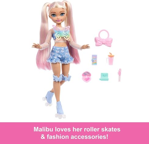 Barbie Dream Besties Doll and Associory ، Doll Renee Posable Roller Mashing Fashion Doll مع Hair Black ، 12 Video & Food Packed in Saudi Arabia