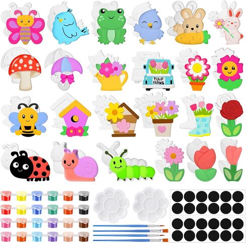 WinnerWhy 24 Set DIY Spring Garden Ceramic Crafts Kit Paint Your Own Figurines Ready to Paint Bisque Figurines Crafts Arts with 24 Magnets 4 Brushes and 2 Palette Ceramic Painting Kit for Adults in Saudi Arabia