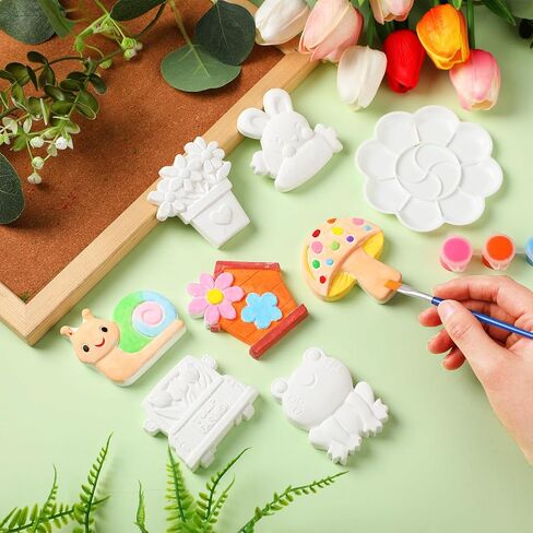 WinnerWhy 24 Set DIY Spring Garden Ceramic Crafts Kit Paint Your Own Figurines Ready to Paint Bisque Figurines Crafts Arts with 24 Magnets 4 Brushes and 2 Palette Ceramic Painting Kit for Adults in Saudi Arabia