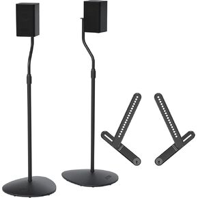 SANUS Adjustable Height Speaker Stands (Set of 2) + Soundbar Mount for TVs - Audio Upgrade Bundle