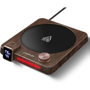 Mug Warmer, 9-Temp & 1-12H Timer - 40W Fast Heating Coffee Cup Warmer for Desk, Auto On/Off, 12H Heat Retention, Dual LED Display, Wood Grain Design Electric Beverage Warmer for Coffee, Milk, Tea