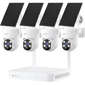 Solar Security Cameras Wireless Outdoor, 2K 4MP Home Security System, 4 Cameras Kit with Color Night Vision, Forever Power, Spotlight Camera, 10CH NVR with 64G Local Storage, No Monthly Fee