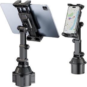 OHLPRO Cup Holder Tablet Car Mount, Retractable Arm Truck CupHolder for 5"-13" iPad Pro 12.9/Air/Mini 6/5, iPhone 16/15, Cell Phone, Road Trip Accessories