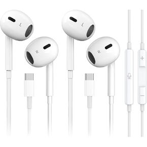 2 Pack-USB C Headphones for iPhone 16/15 Type C Earbuds Wired Earphones with Mic & Remote Control Noise Cancelling for iPad Pro, Galaxy S23/S22/S21/S20/Ultra Note 10/20, Pixel 7/6/6a/5/4