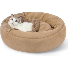 Small Dog Bed with Hooded Blanket - Washable Puppy Bed with Cover, Cozy Cave Dog Bed for Small Dog Cat, Donut Pet Bed with with Non-Slip Bottom (Brown, Small)