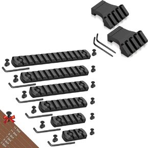 6 Pack Single Picatinny Aluminum Accessory 3 5 7 9 11 13 Slots Rail Set and 2 Pack 45 Degree Picatinny Offset Rail Mounts