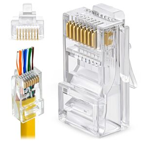 GTZ RJ45 CAT6 تمرير من خلال حزمة الموصلات من 100 | Clear Ethernet Plugs للزوج الملتوي غير الملتوي الأسلاك الصلبة والكابلات القياسية | متوافق مع الكمبيوتر الشخصي ، الخادم ، جهاز التوجيه