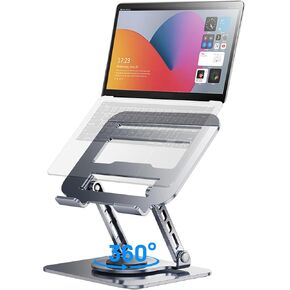 Adjustable Laptop Stand, 360 Degree Rotation, Lift, Folding Heat Dissipation Full Body Carbon Drill Material Metal Tablet Portable Stand Compatible with 21-inch Laptop, ipad Tablet - Silver