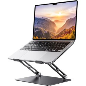Foldable Aluminum Laptop Stand for 10-17.3" Laptops, Height Adjustable Portable Ergonomic Computer Holder, Space Saving Desk with Heat Dissipation. Compatible with MacBook/Dell/HP etc, Black
