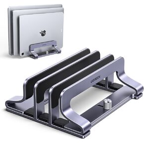 UGREEN 3-Slot Vertical Laptop Stand, Adjustable & Sturdy & Space-Saving Design, Compatible with MacBook Pro, MacBook Air, and More, Fits Multiple Sizes, Space Gray